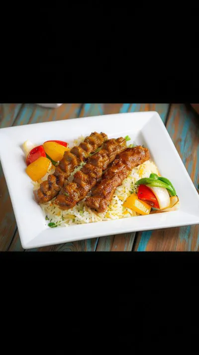 Meat kebab with rice