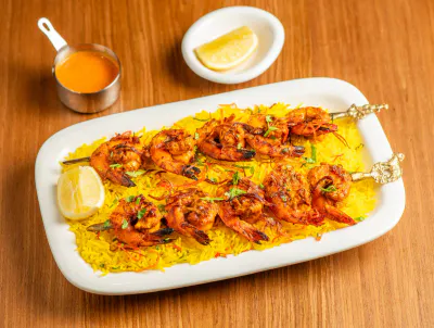 Shrimp Tikka Skewers  /Saffron Rice